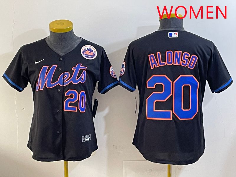 Women 2025 New York Mets #20 Alonso Black Game Nike MLB Jersey style 11